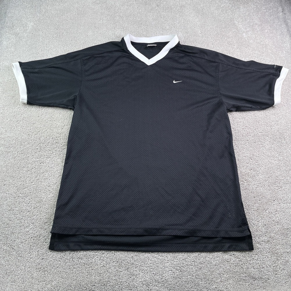 Vintage Nike Shirt Mens Large Black V‎ Neck Mesh Jersey Streetwear Ringer 90s